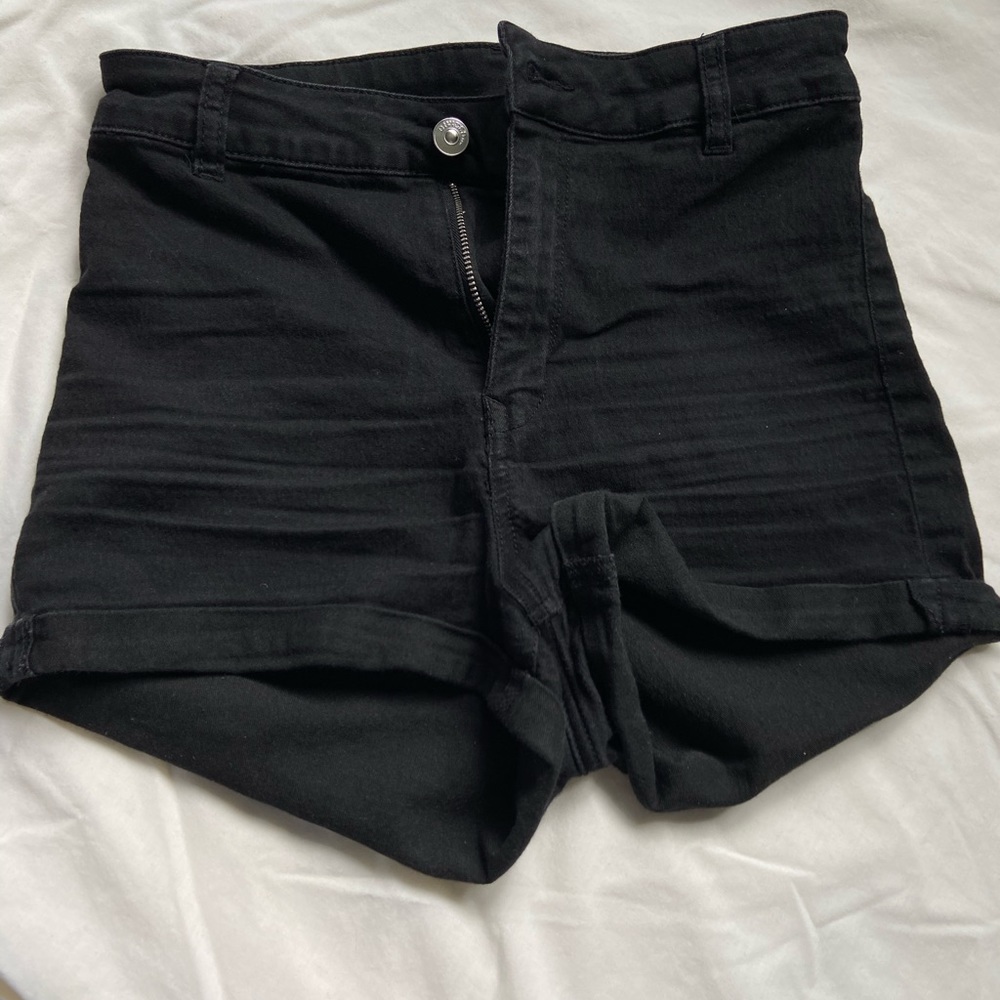 Black high-waisted denim shorts